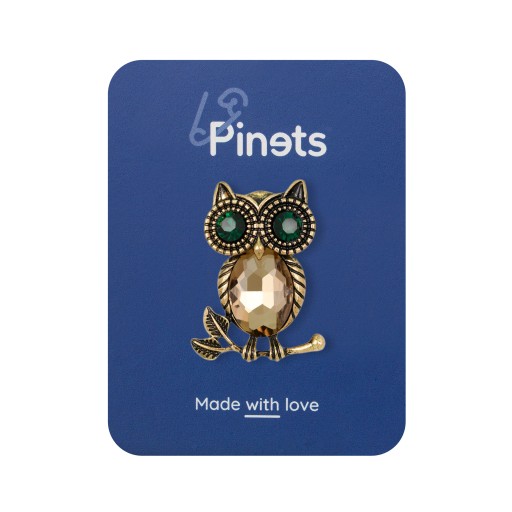 PINETS Подарочная брошь Золотая Сова с цирконами