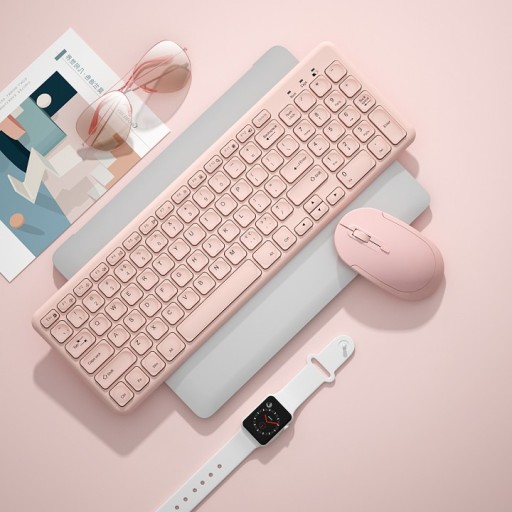 Беспроводная USB-клавиатура и мышь, розовая