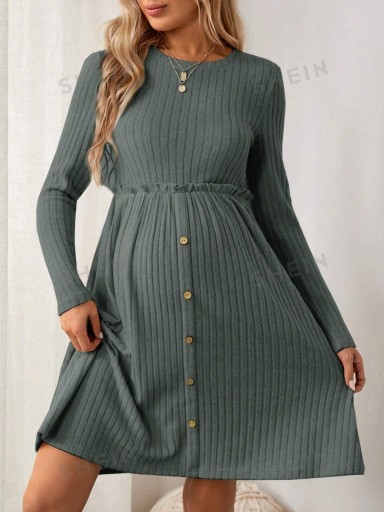 SHEIN МИДИ ПЛАТЬЕ ДЛЯ МАТЕРИАЛОВ С ДЛИННЫМ РУКАВОМ ЗЕЛЕНОЕ ТРИКОТАЖНОЕ M 085