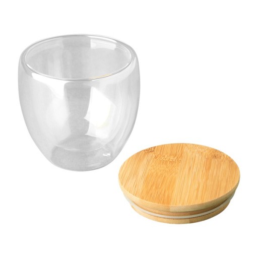 СТЕКЛЯННАЯ КРУЖКА С ДВУМЯ СТЕНКАМИ И БАМБУКОВОЙ КРЫШКОЙ ARBELA GLASS 220 МЛ