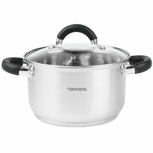 Кастрюля из нержавеющей стали объемом 2 л с силиконовыми ручками.