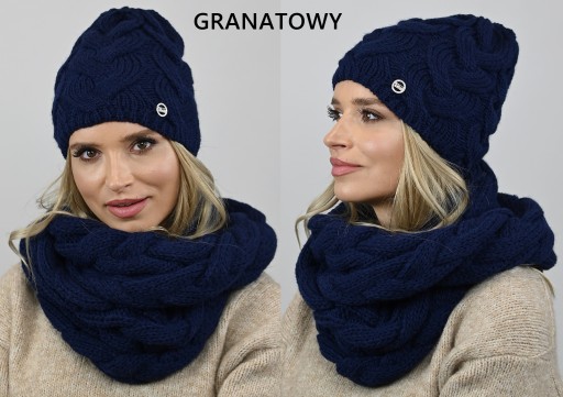 CZAPKA z KOMINEM gruby KOMPLET damski na zimę polski producent Kolory K9