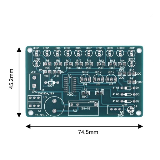 Pozytywka z efektem świetlnym 12 LED układ THT z SMD