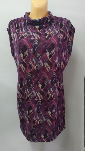 M/L 40/42 свободное женское платье-свитер-туника с высоким воротником и короткими рукавами фиолетового цвета