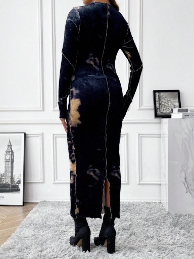 SHEIN SUKIENKA MIDI MATERNITY ASYMETRYCZNA WELUROWA WE WZÓR L 163