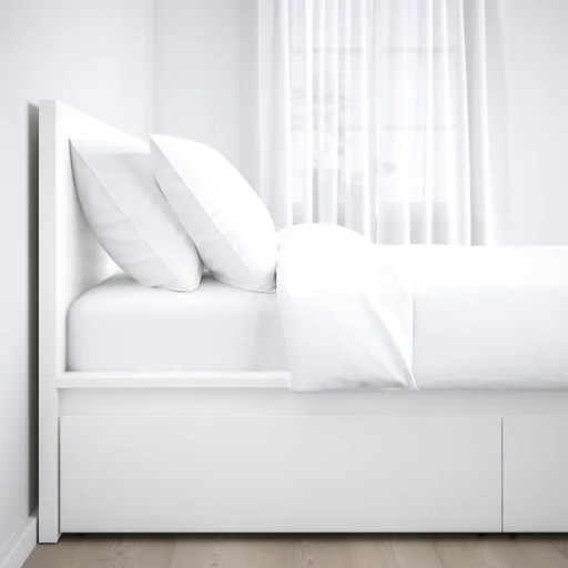 IKEA MALM Rama łóżka z 2 pojemnikami biały 180x200