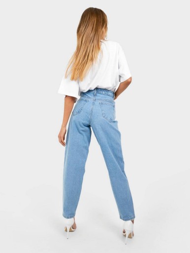 MOM FIT MODNE SPODNIE JEANSY LUŹNE NOGAWKI JEANSOWE + PASEK GRATIS