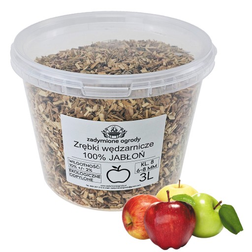 ZRĘBKI 6-8mm JABŁOŃ WĘDZARNICZE OWOCOWE Z DREWNA JABŁONI KL.08 WIADERKO 3L.