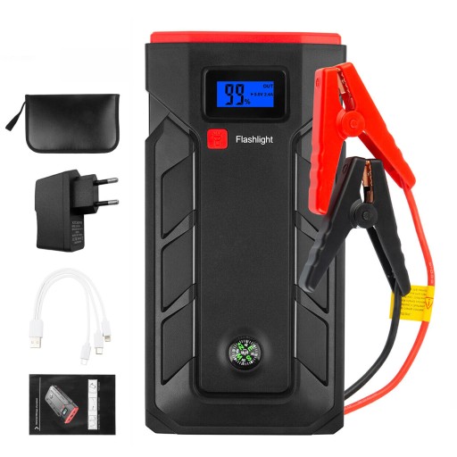 MOCNY JUMP STARTER ROZRUCH BOOSTER POWERBANK 12V LATARKA ZESTAW 30000mAh