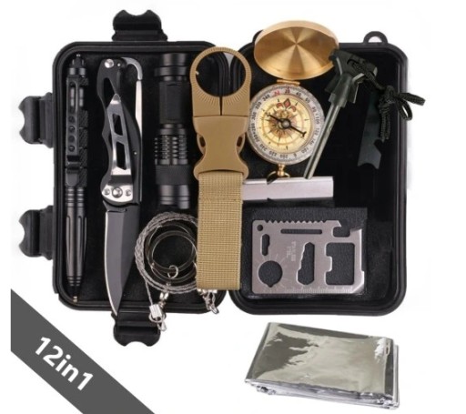 НАБОР ДЛЯ ВЫЖИВАНИЯ MILITARY ESSENTIAL 12IN1 УНИВЕРСАЛЬНЫЙ ЧЕРНЫЙ
