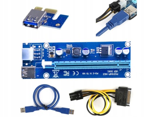 Райзер USB3.0 PCI-E PCI 1x-16x 6-контактный SATA 006C