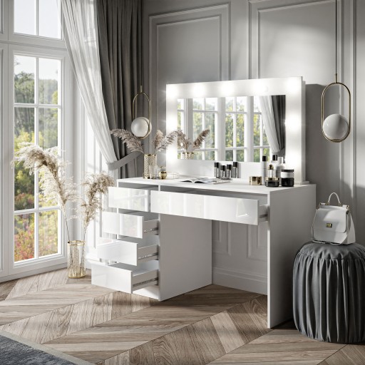 MADA GLAMOUR туалетный столик, белое зеркало GLOSS, ящики