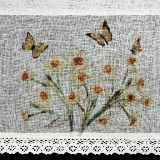Firana zazdrostka FLORA 60x150 cm koronka żonkile