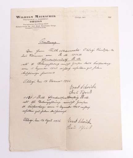 СТАРЫЙ НЕМЕЦКИЙ ДОКУМЕНТ - СОГЛАШЕНИЕ В. МАУРАХЕРА 1926 ГОДА