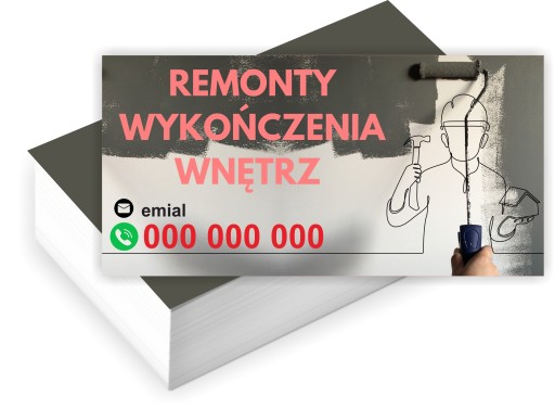 Wizytówki firmowe GOTOWY PROJEKT GRATIS 200 sztuk REMONT WYKOŃCZENIA WNĘTRZ