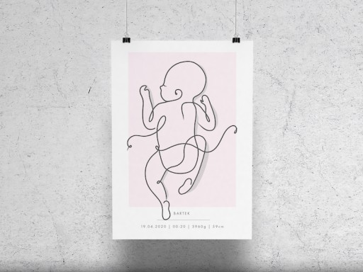 Plakat Prezent Metryczka Noworodka Różowa 50x70
