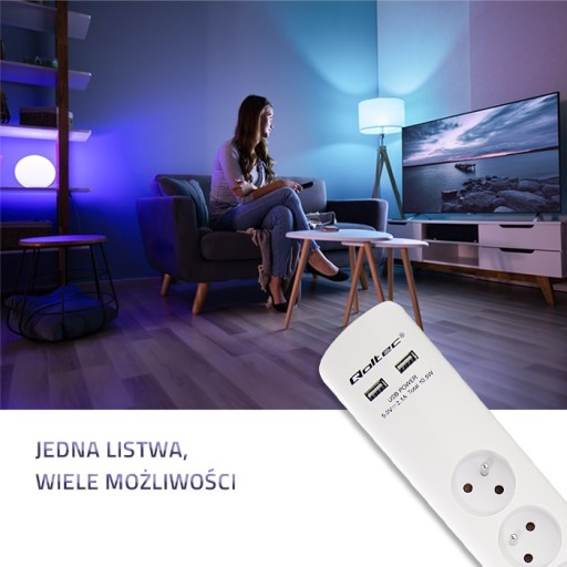 QOLTEC 50284 Защитная лента 6 розеток 2 x USB 1,8 м Белый