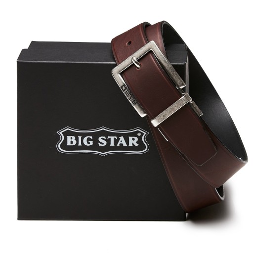 Ремень кожаный для брюк МУЖСКОЙ BIG STAR, коричневый + ЧЕХОЛ 95/110см