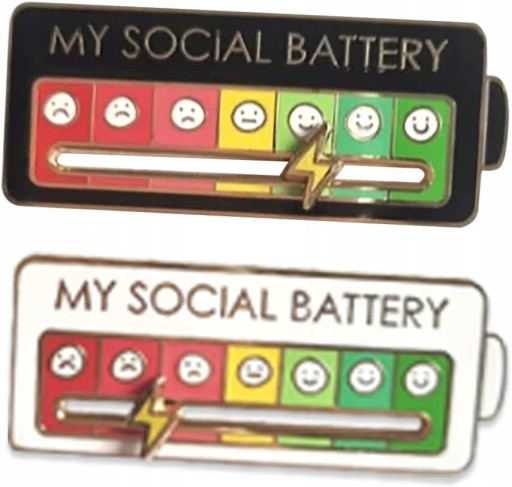 Булавка My Social Battery Белый черный