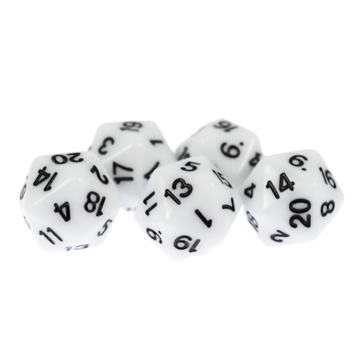 ZESTAW 25 KOSTEK K20 RPG BIAŁA KOŚĆ DWUDZIESTOŚCIENNA