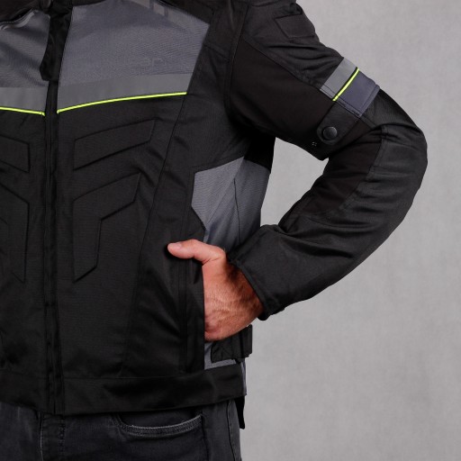 Kurtka motocyklowa HUSAR HORNET męska tekstylna czarno szara fluo