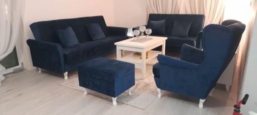 zestaw w stylu skandynawski 3os 2os i fotel uszak z podnóżkiem sofa kanapa