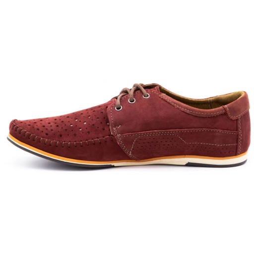 Buty męskie skórzane mokasyny sznurowane na lato ażurowe 875L bordowe 45