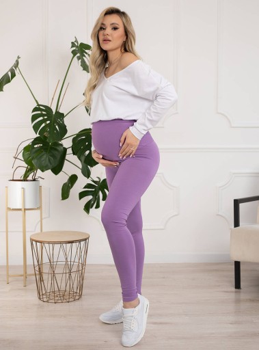 LEGGINSY CIĄŻOWE BAWEŁNIANE DŁUGIE GETRY PANEL LEGINSY FIOLETOWE M