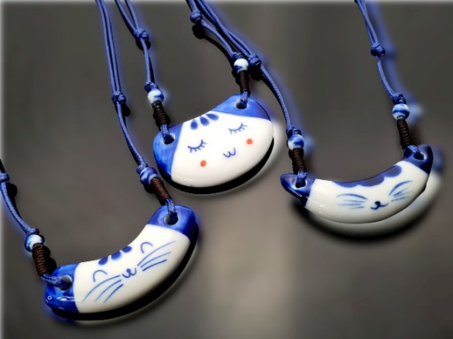 Wisiorek Duży Ceramiczny Kotek Kot Ręczie Robiony