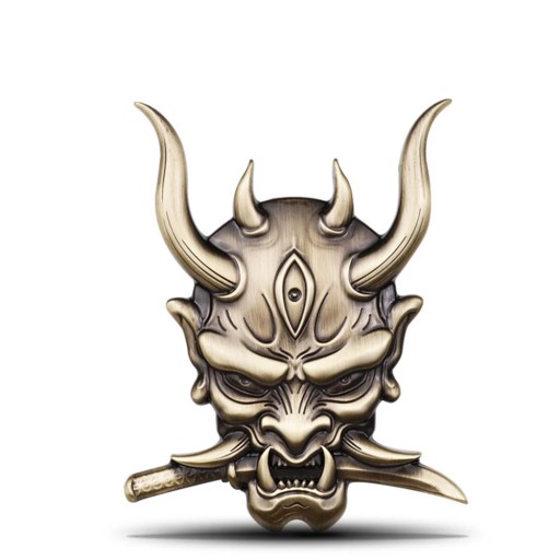 Metalowa naklejka na samochód, naklejka na maskę Hannyi, emblemat wojownika Ghost Fangs, diabeł