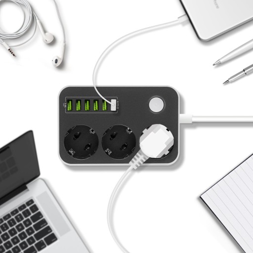Antyprzepięciowa listwa zasilająca 2m 3 x 230V i 6 x USB 5V przedłużacz
