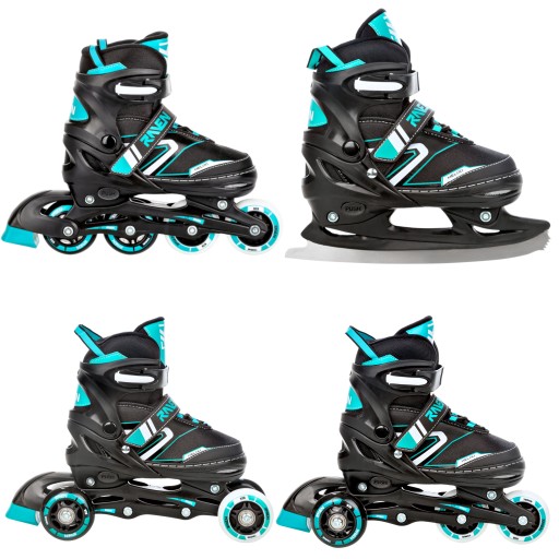 Rolki Łyżwy Wrotki 4w1 Regulowane RAVEN Helixi Black/Mint 34-37 Kółko LED