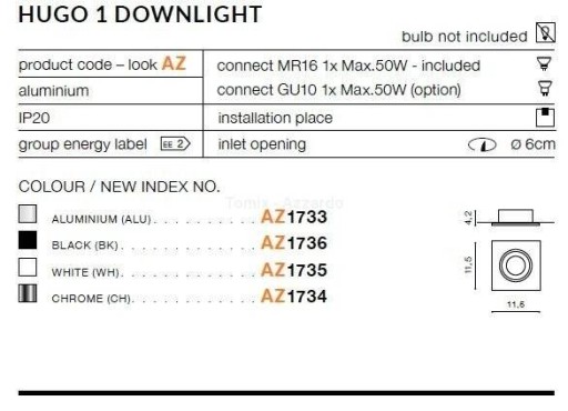 Встраиваемый светильник HUGO 1 DOWNLIGHT AZ1736 AZZARDO