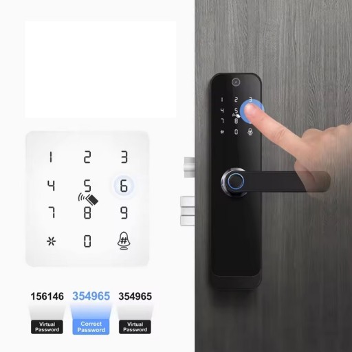 ЭЛЕКТРОННЫЙ ДВЕРНОЙ ЗАМОК, РУЧКА, КОД+RFID+ОТПЕЧАТКИ ПАЛЬЦЕВ TUYA SMART WIFI