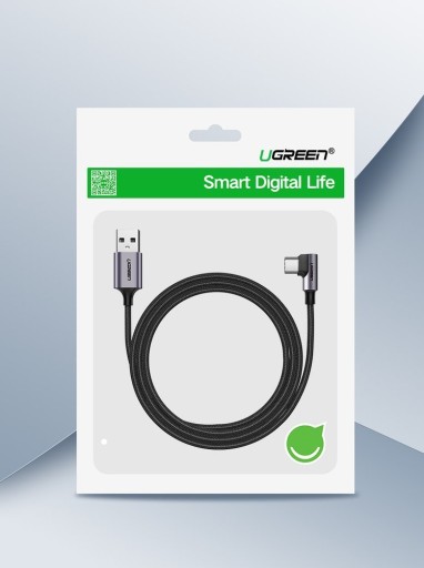 UGREEN KABEL KĄTOWY 90° USB-A USB-C QC 3.0 3A WYTRZYMAŁY PRZEWÓD 2M