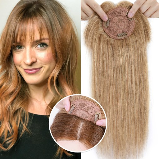 NATURALNE Grzywką Damski Tupet Topper Jasny Popielaty Blond/Bleach Blond
