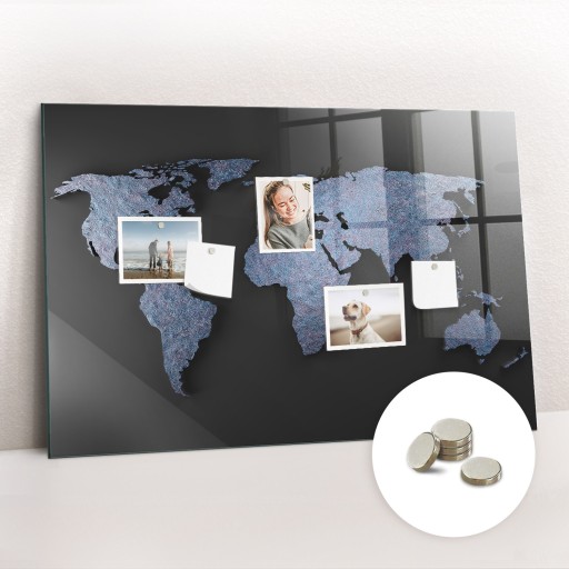 Tablica magnetyczna suchościeralna + magnesy Wymiar 90x60 cm Mapa świata 3D