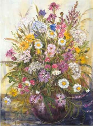HAFT KRZYŻYKOWY KWIATY BUKIET MULINA NADRUK 30x40