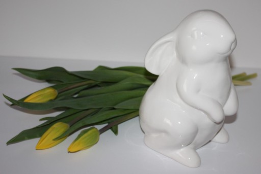 Zając zajączek ceramiczny biały H22 DEcodomi