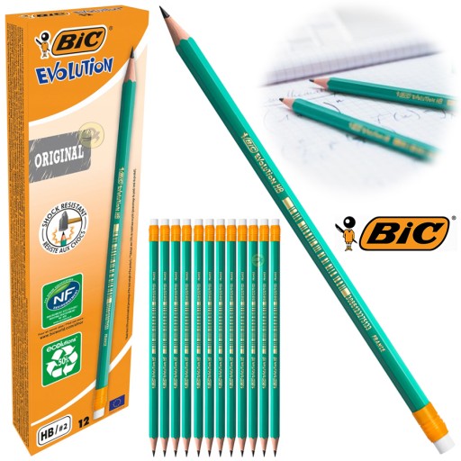 КПЛ. 12 ГРАФИТОВЫХ ШКОЛЬНЫХ КАРАНДАШЕЙ С ЛАСТИКОМ HB BIC