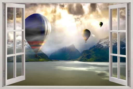 Фотообои Окно Пейзаж 3D ШАРЫ ГОРЫ 336 узоров