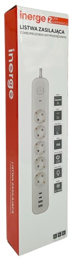 УДЛИНИТЕЛЬ ПИТАНИЯ ДЛЯ ПРОТИВ ПЕРЕНАПРЯЖЕНИЯ 5 РАЗЪЕМОВ 3 м 4 x USB 3x1,5 ММ²