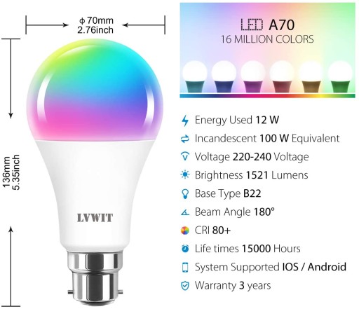 LVWIT SMART ИНТЕЛЛЕКТУАЛЬНАЯ ЛАМПОЧКА С РЕГУЛИРОВКОЙ РЕГУЛИРОВКИ, 12 Вт