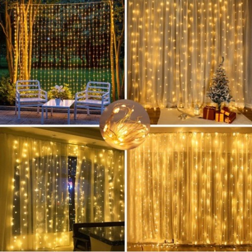 KURTYNA LED GIRLANDA 3X3 DRUCIK 300LED BIAŁA CIEPŁ