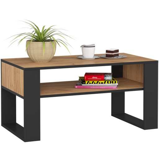 Stolik kawowy dąb craft 92 cm czarne nogi płyta laminowana stolik loft