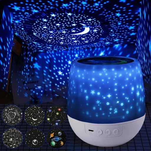 LAMPKA NOCNA PROJEKTOR GWIAZD NIEBA OBROTOWA 360° RZUTNIK DLA DZIECI LED