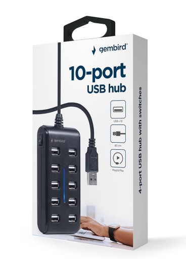 10-портовый концентратор USB 2.0 с переключателем Gembird
