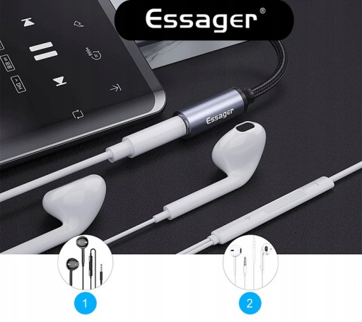 ADAPTER AUDIO AUX PRZEJŚCIÓWKA SŁUCHAWKI USB-C JACK 3.5mm DAC TYP-C ESSAGER