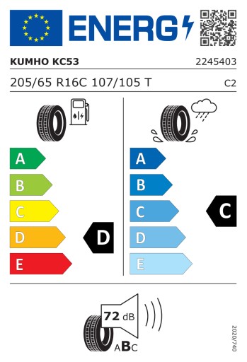 2x 205/65/16C T DOT2022 Kumho PORTRAN KC53