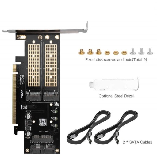 Adapter 3x dysk M.2: SATA + NVMe + mSATA PCI-e x16